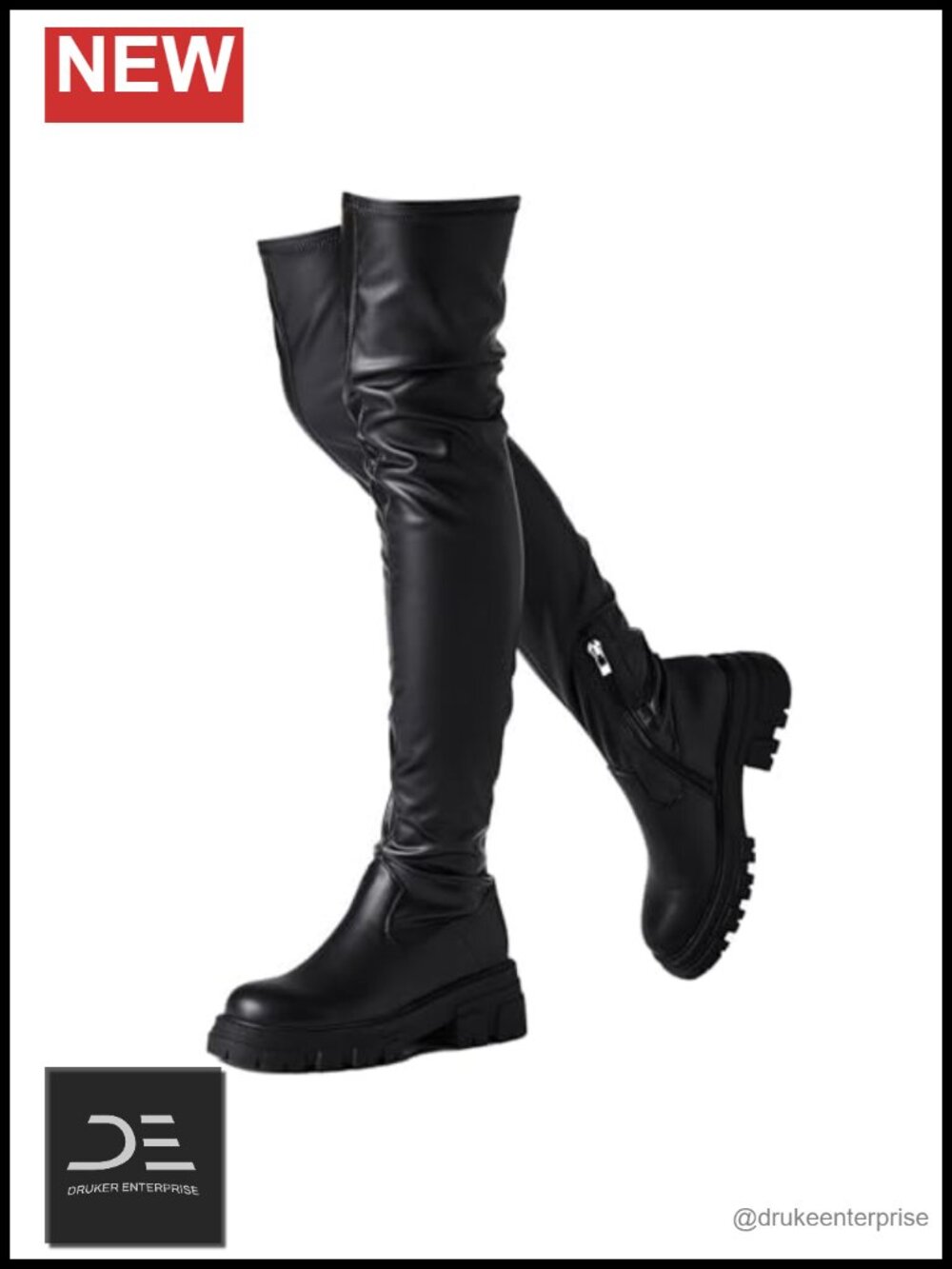 Women Thigh High Platform Lug Sole Chunky Heel Boots